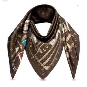 Authentic Louis Vuitton Monogram Trunks Square Silk Scarf